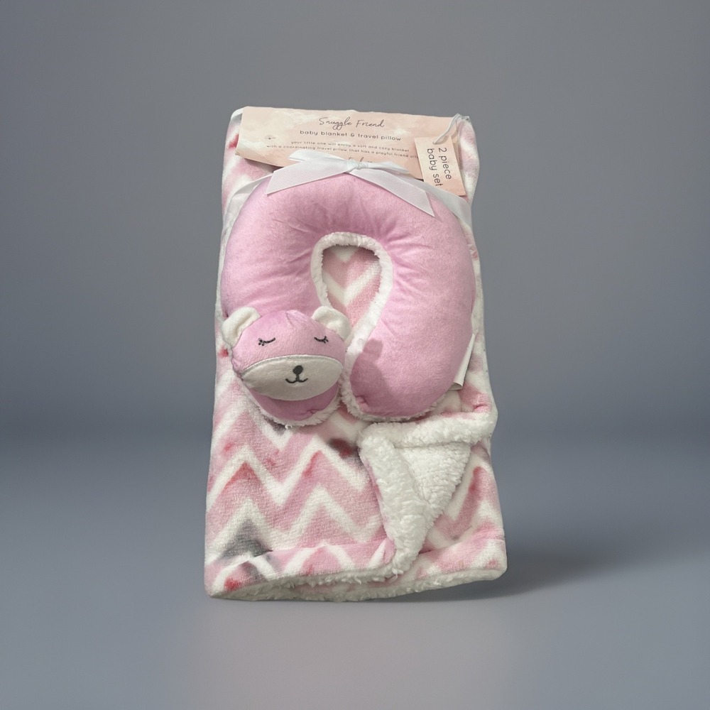 Cuddle Time Baby Blanket  Set Neck Rest Pink‎ Soft Plush Sherpa